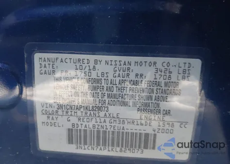2019 Nissan Versa 1.6 Sv from USA, damaged, VIN 3N1CN7AP1KL829073